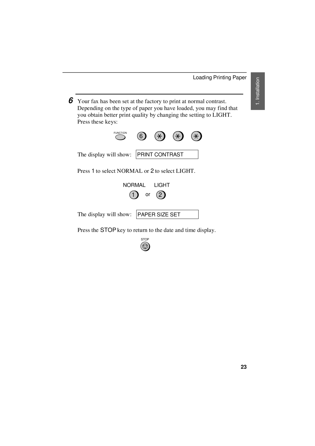 Sharp UX-305 operation manual Normal Light 