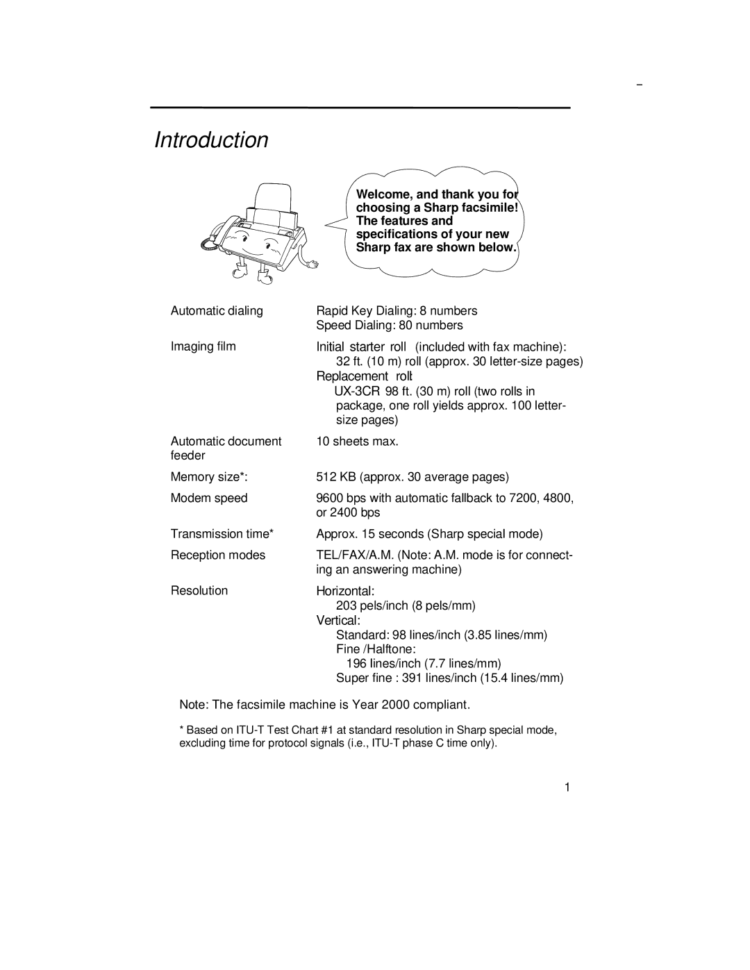 Sharp UX-305 operation manual Introduction, Replacement roll 