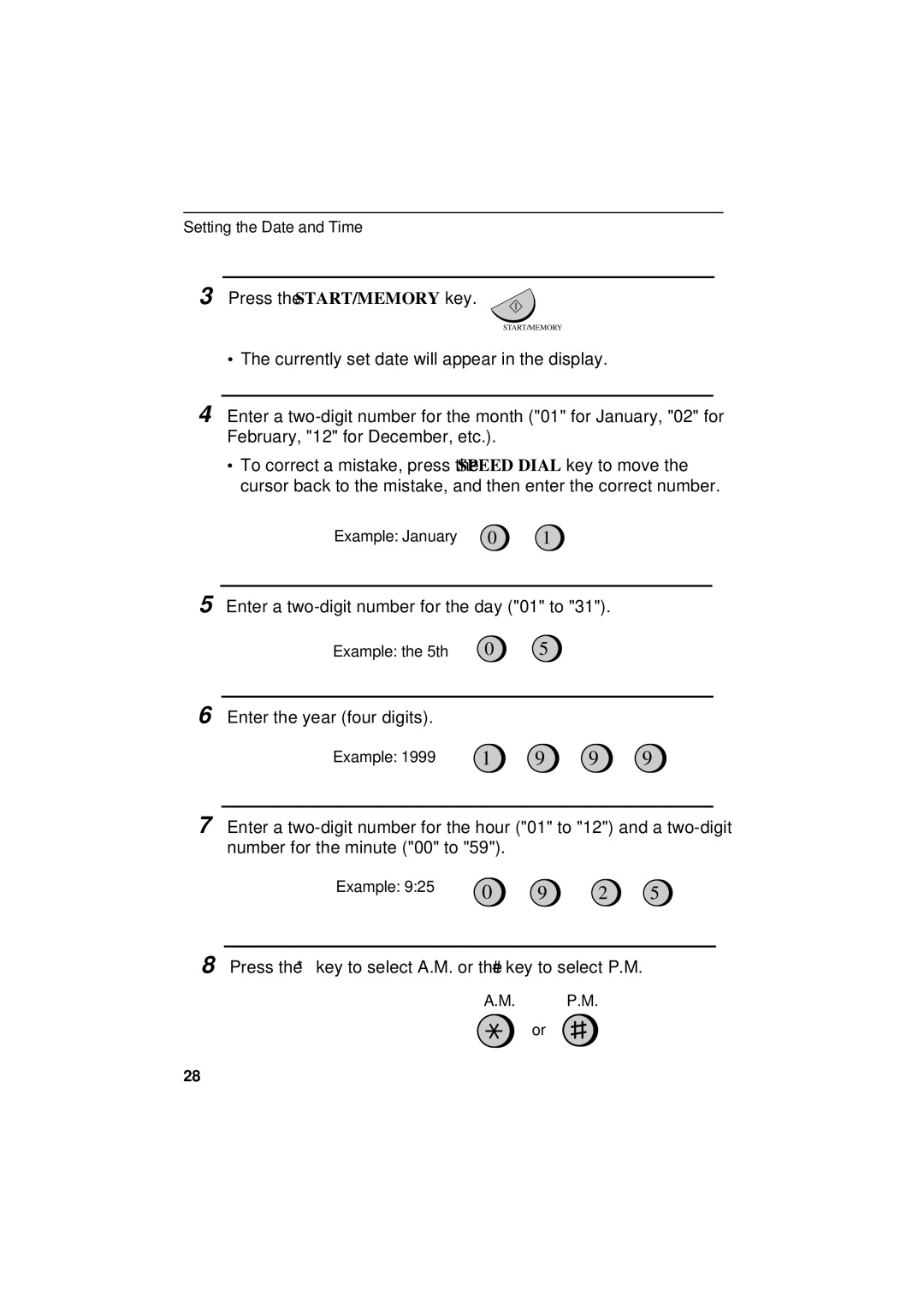 Sharp UX-305 operation manual Enter a two-digit number for the day 01 to 