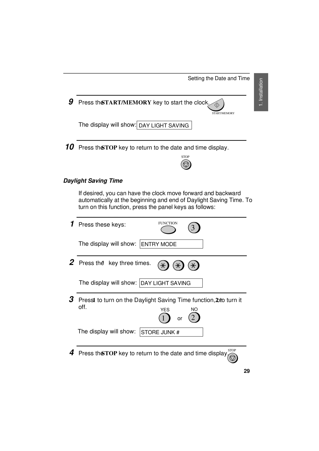 Sharp UX-305 operation manual Daylight Saving Time 