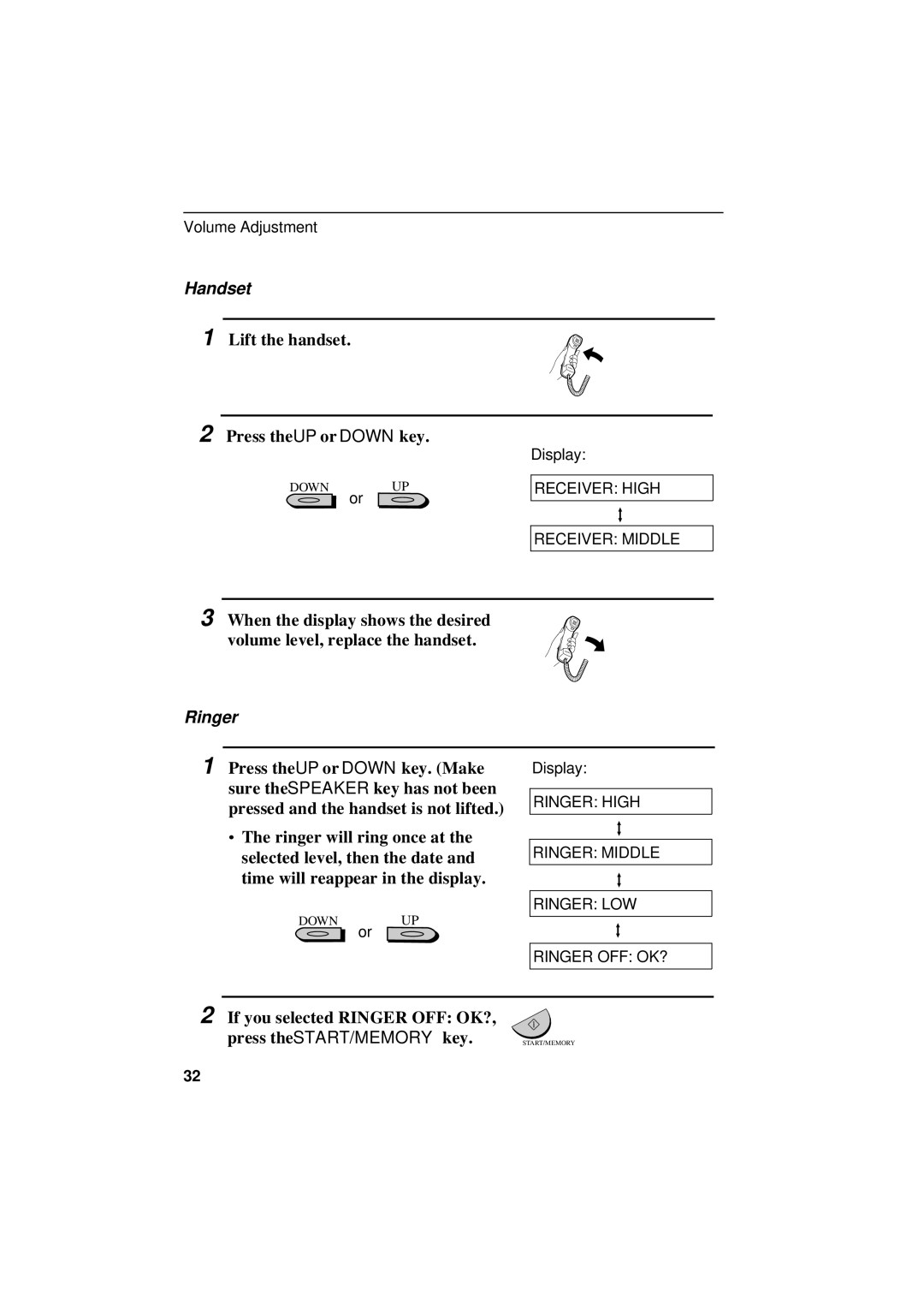 Sharp UX-305 operation manual Handset, Ringer 