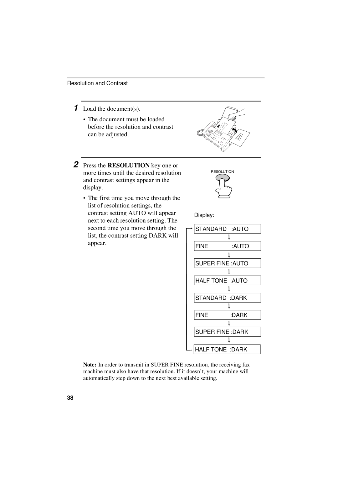 Sharp UX-305 operation manual Resolution 