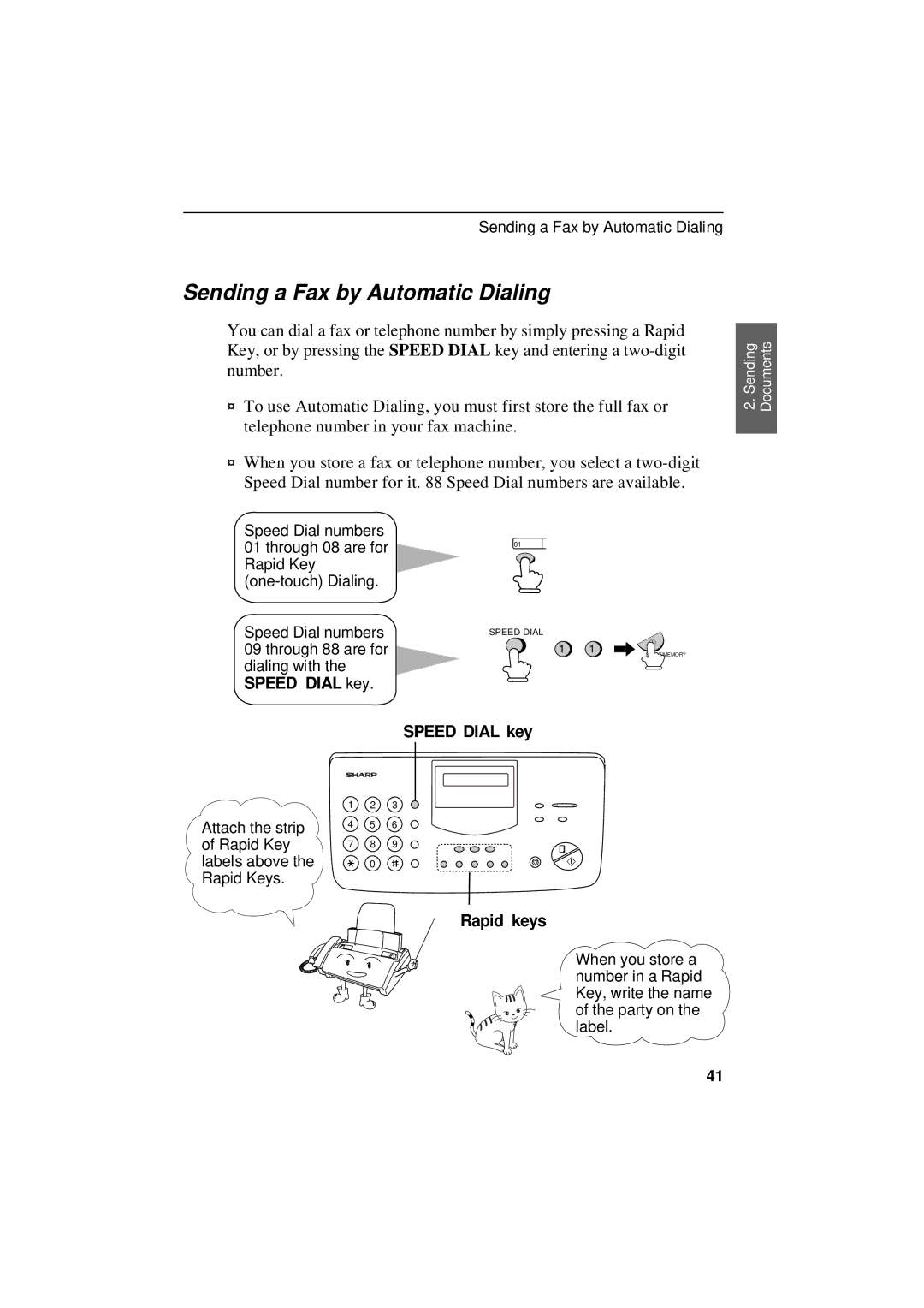 Sharp UX-305 operation manual Sending a Fax by Automatic Dialing, Rapid keys 