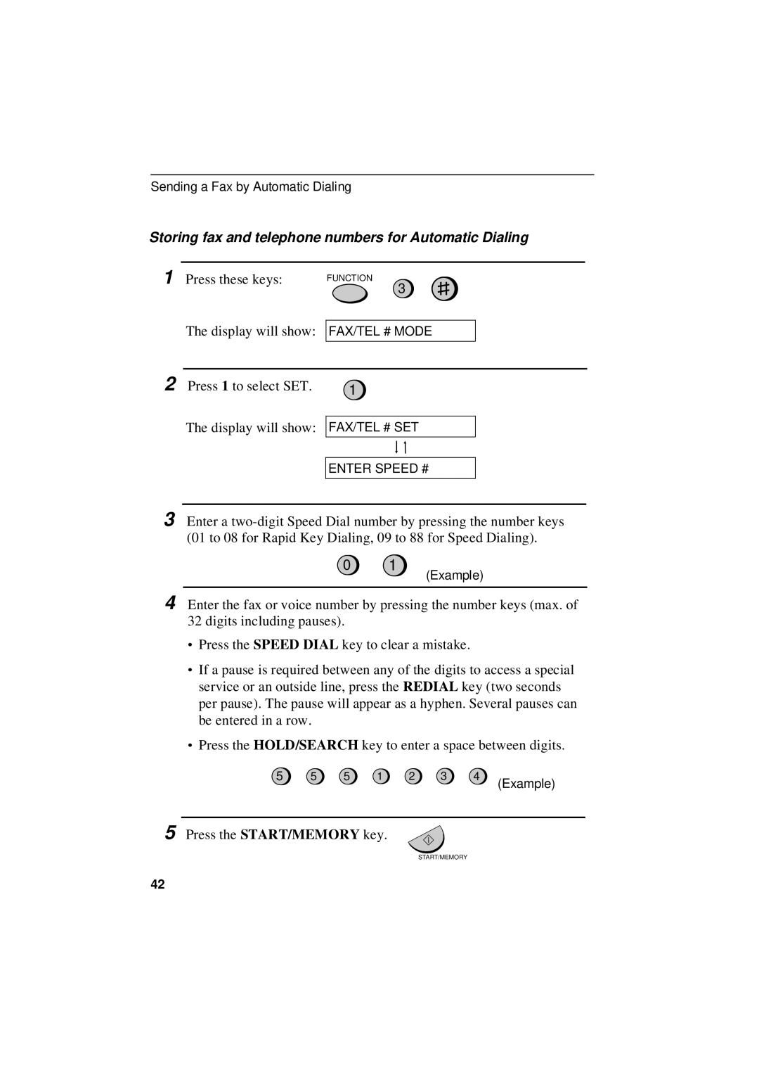 Sharp UX-305 operation manual Storing fax and telephone numbers for Automatic Dialing 