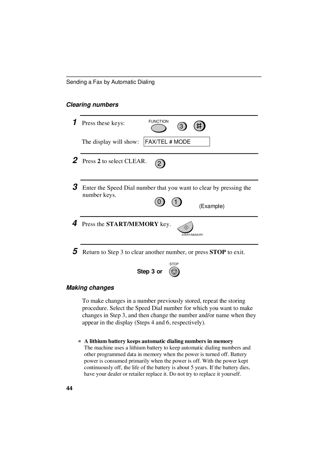 Sharp UX-305 operation manual Clearing numbers, Making changes 