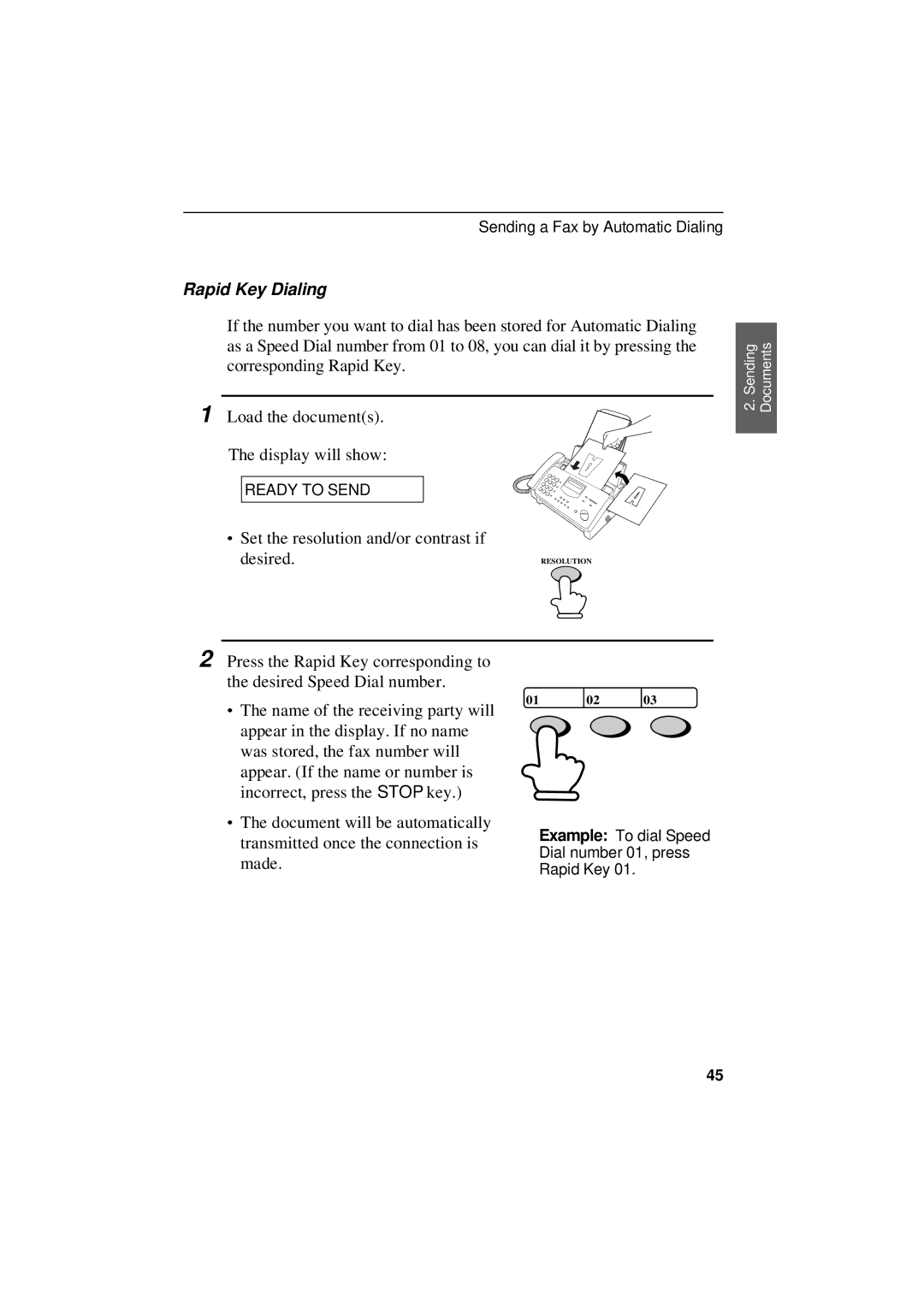 Sharp UX-305 operation manual Rapid Key Dialing, Desired, ∙ The name of the receiving party will 