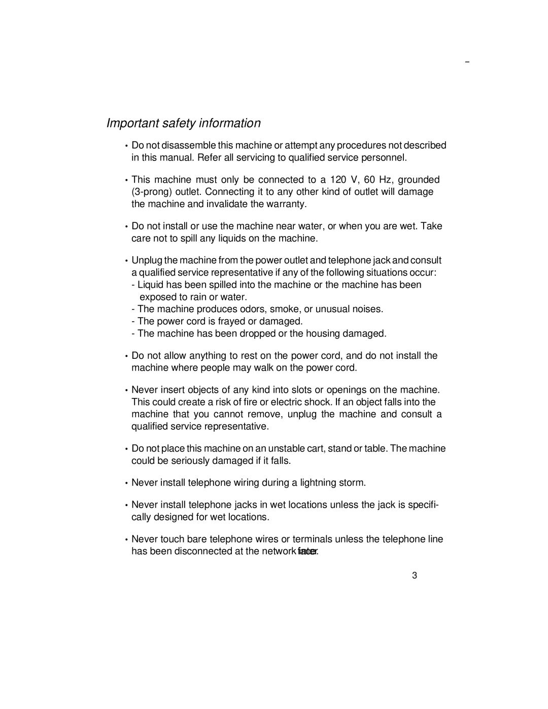 Sharp UX-305 operation manual Important safety information 