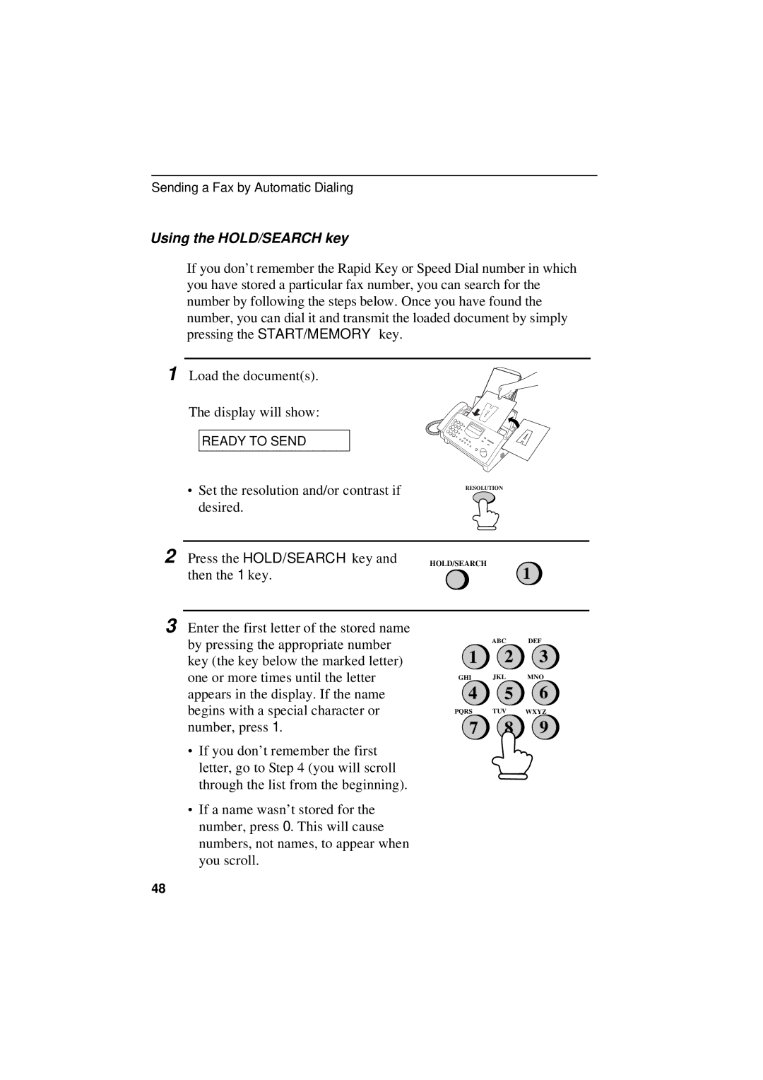 Sharp UX-305 operation manual Using the HOLD/SEARCH key 