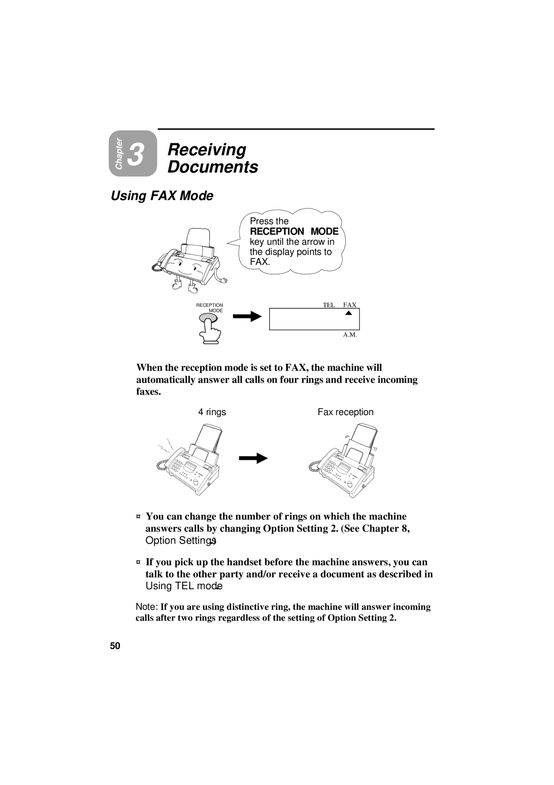 Sharp UX-305 operation manual Receiving Documents, Using FAX Mode 