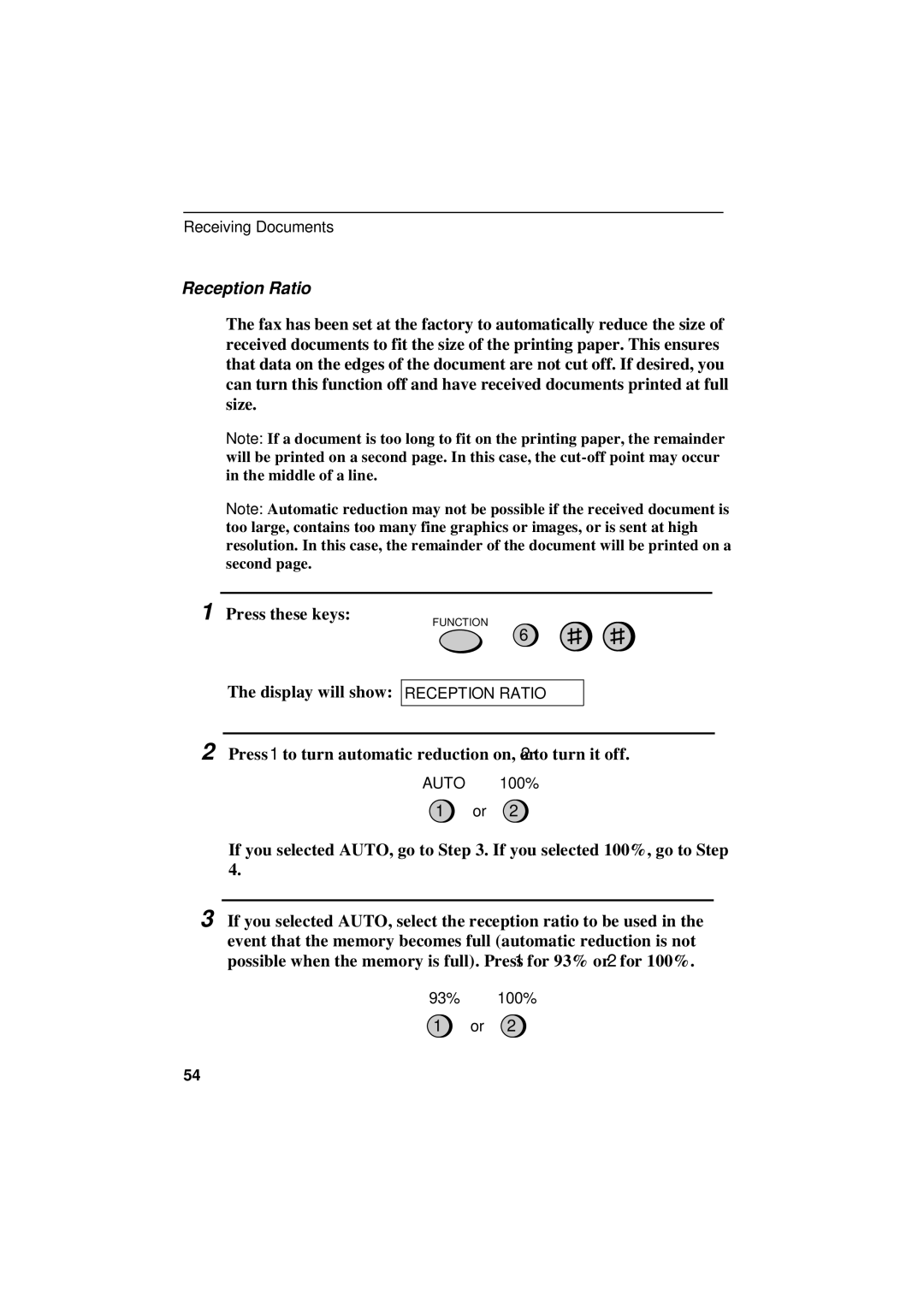 Sharp UX-305 operation manual Reception Ratio 