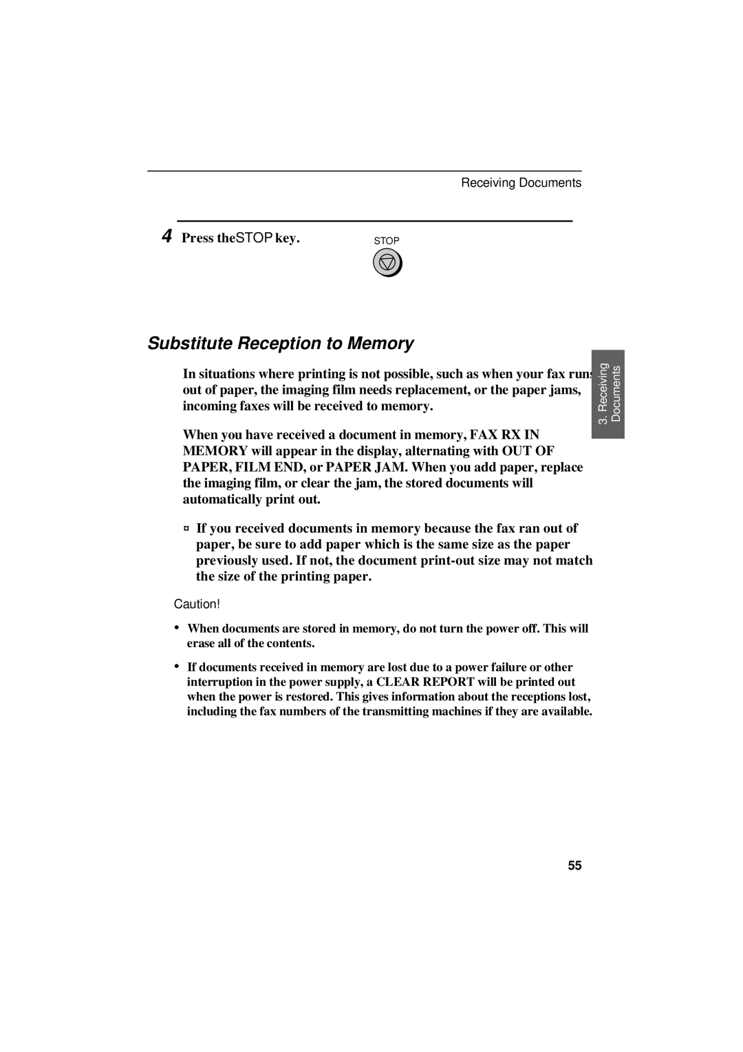 Sharp UX-305 operation manual Substitute Reception to Memory 