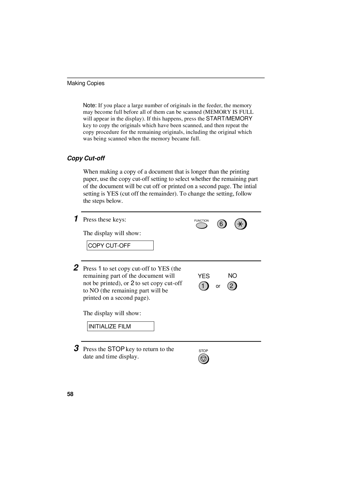 Sharp UX-305 operation manual Copy Cut-off 