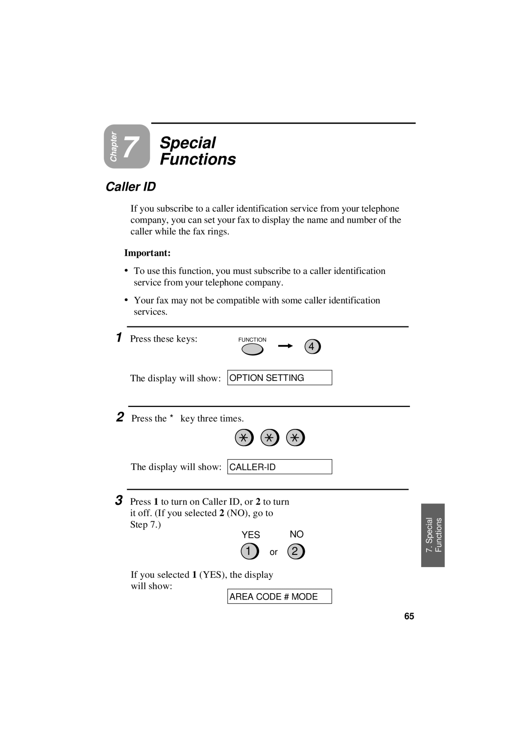 Sharp UX-305 operation manual SpecialFunctions, Caller ID 