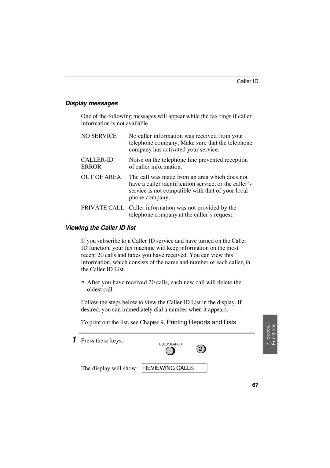 Sharp UX-305 operation manual Display messages, Viewing the Caller ID list 