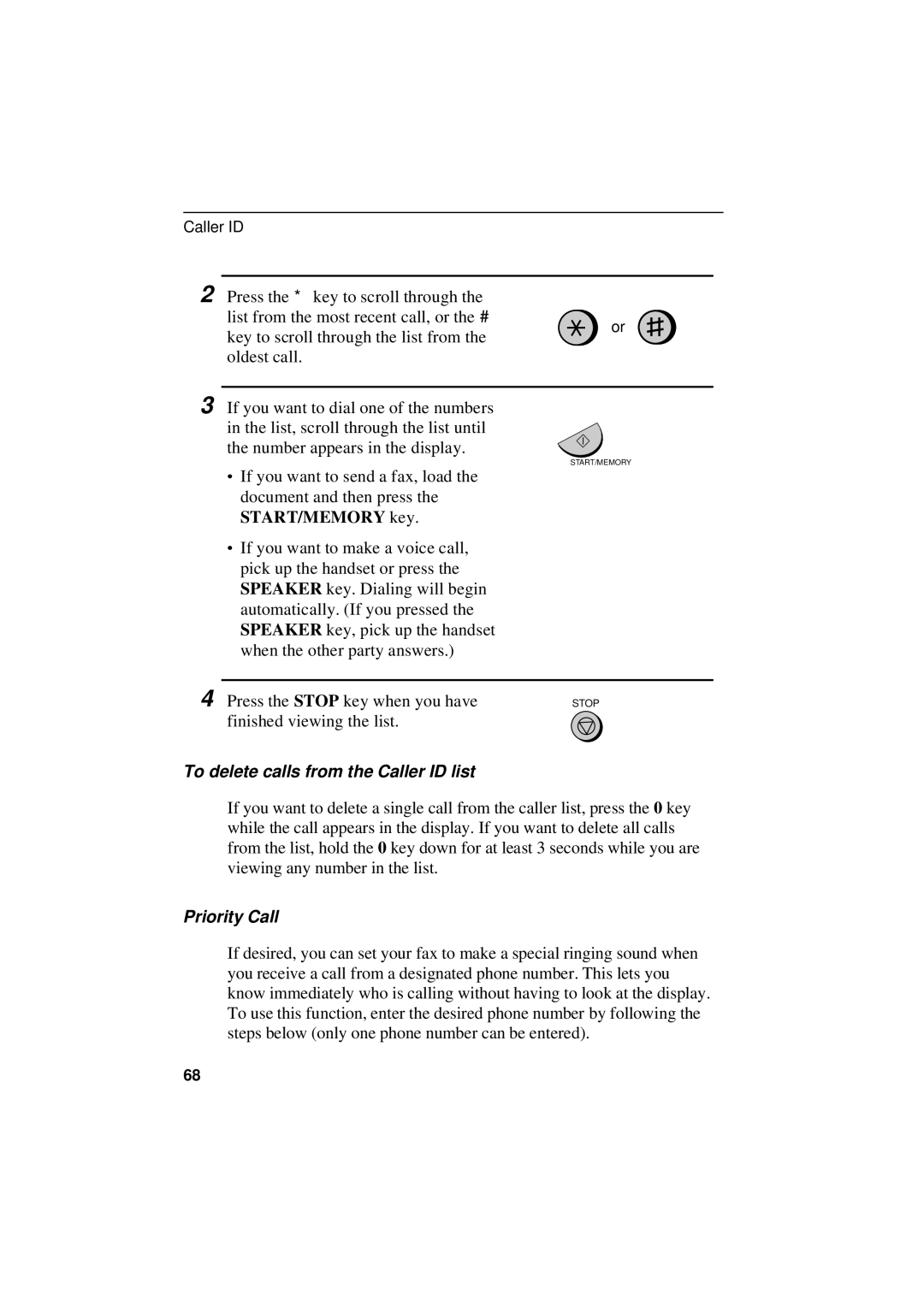 Sharp UX-305 operation manual To delete calls from the Caller ID list, Priority Call 