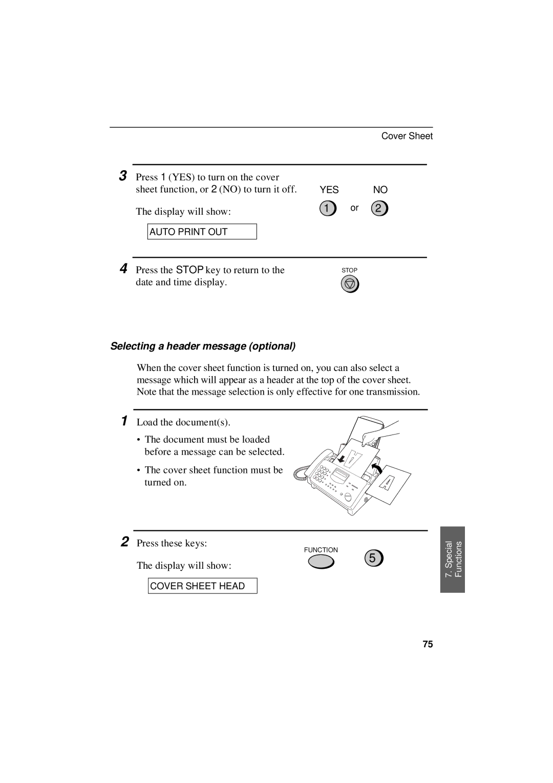 Sharp UX-305 operation manual Selecting a header message optional 