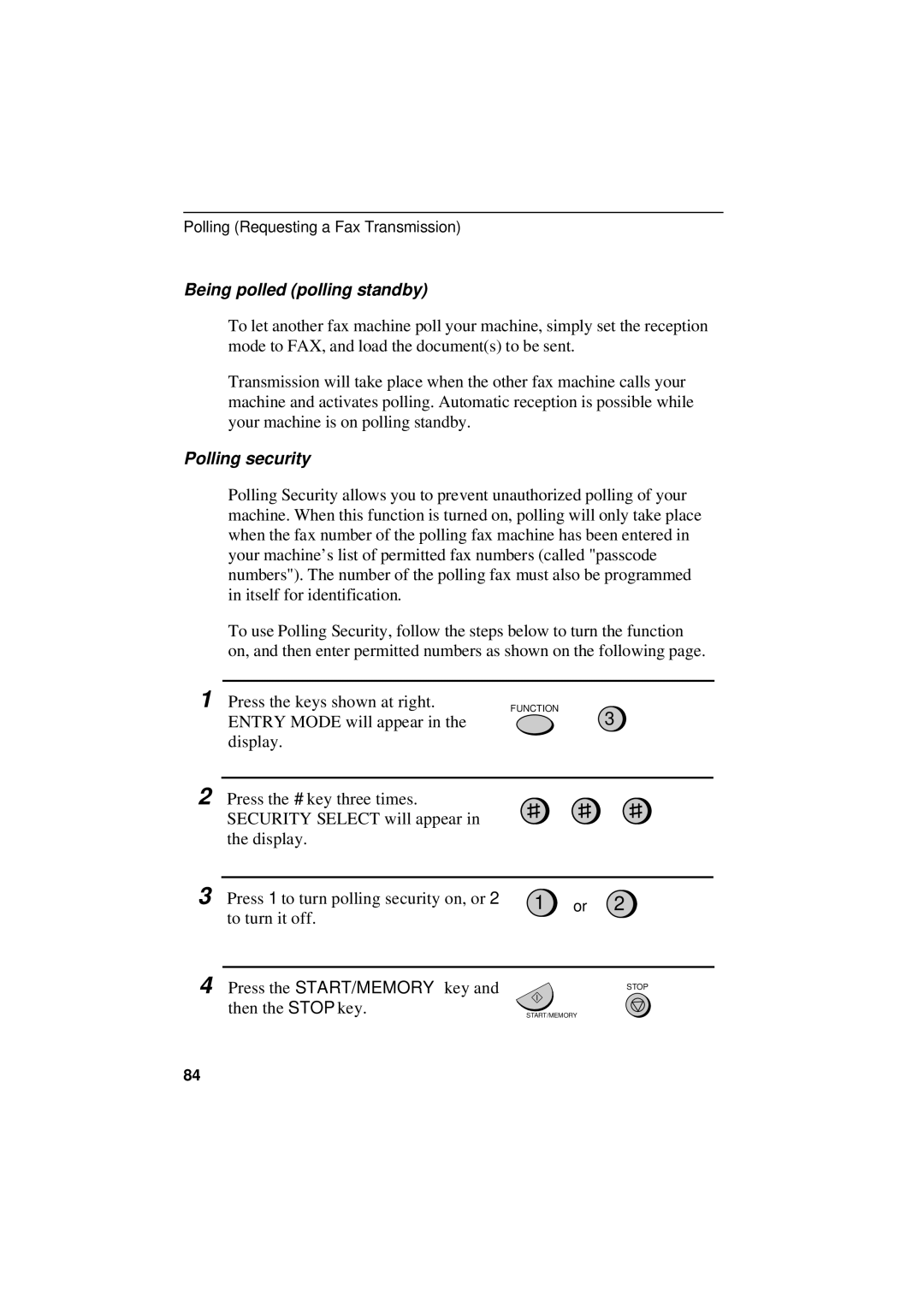 Sharp UX-305 operation manual Being polled polling standby, Polling security 