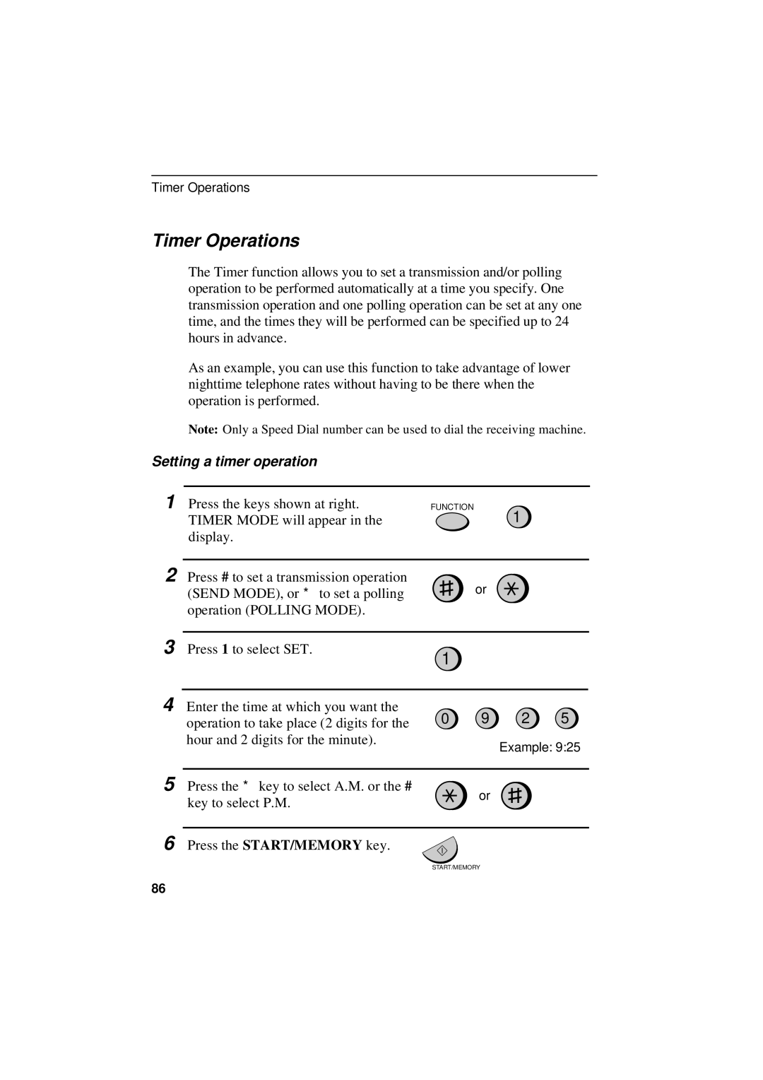 Sharp UX-305 operation manual Timer Operations, Setting a timer operation 