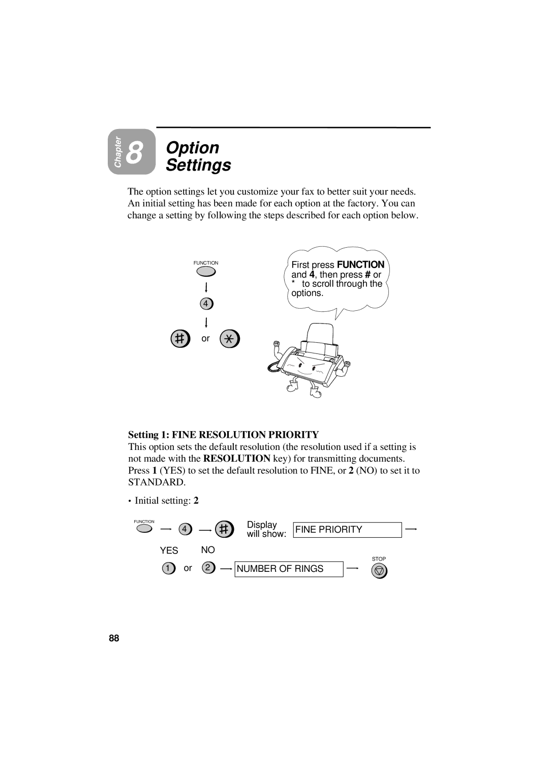 Sharp UX-305 operation manual Option Settings, Setting 1 Fine Resolution Priority 