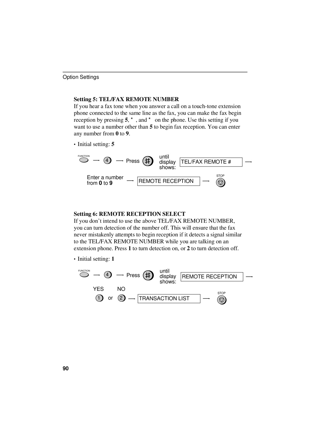 Sharp UX-305 operation manual Setting 5 TEL/FAX Remote Number, Setting 6 Remote Reception Select 