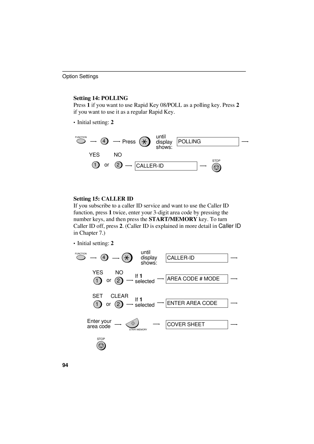 Sharp UX-305 operation manual Setting 14 Polling, Setting 15 Caller ID 