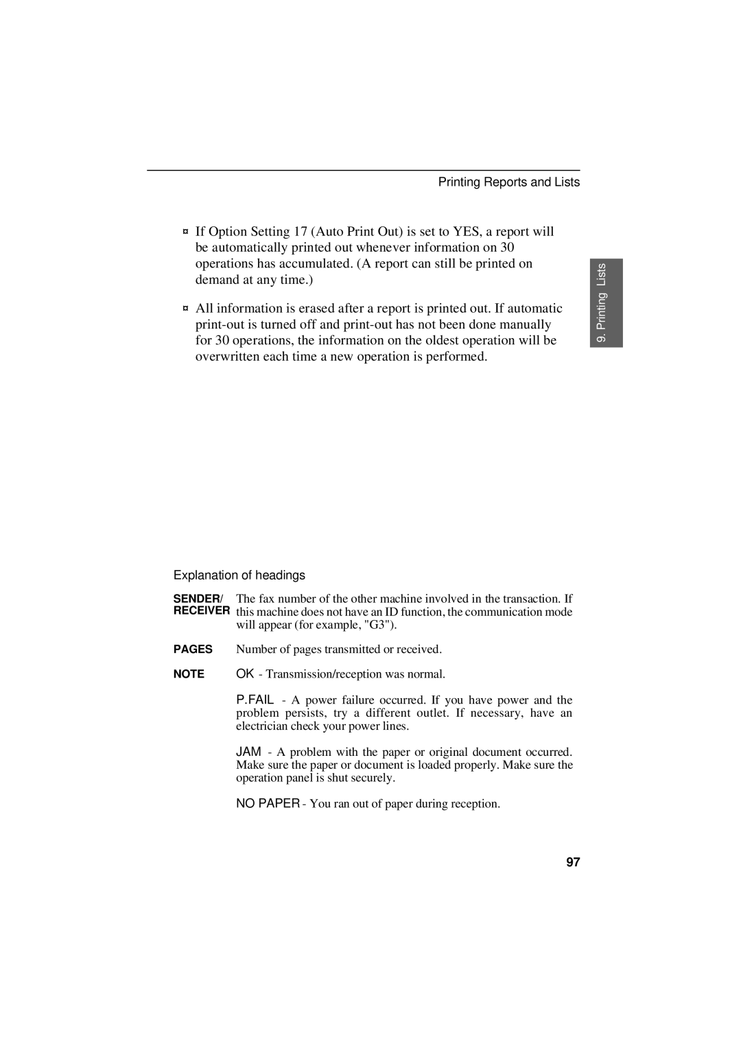 Sharp UX-305 operation manual Explanation of headings 