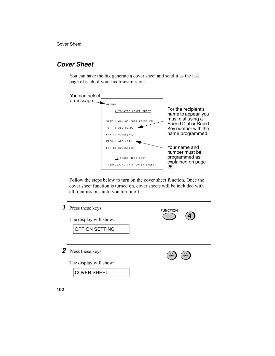 Sharp UX-340L operation manual Cover Sheet, You can select a message 