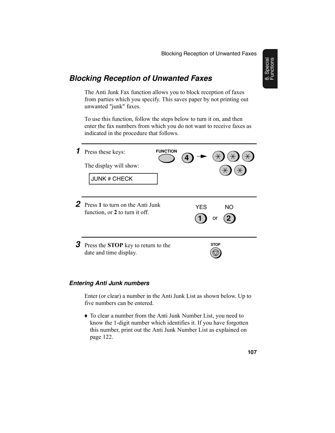 Sharp UX-340L operation manual Blocking Reception of Unwanted Faxes, Entering Anti Junk numbers 