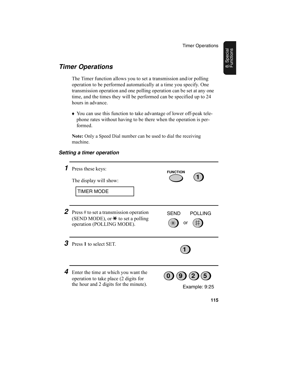 Sharp UX-340L operation manual Timer Operations, Setting a timer operation 