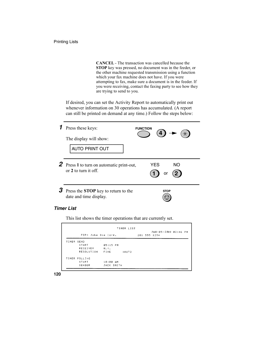 Sharp UX-340L operation manual Timer List 