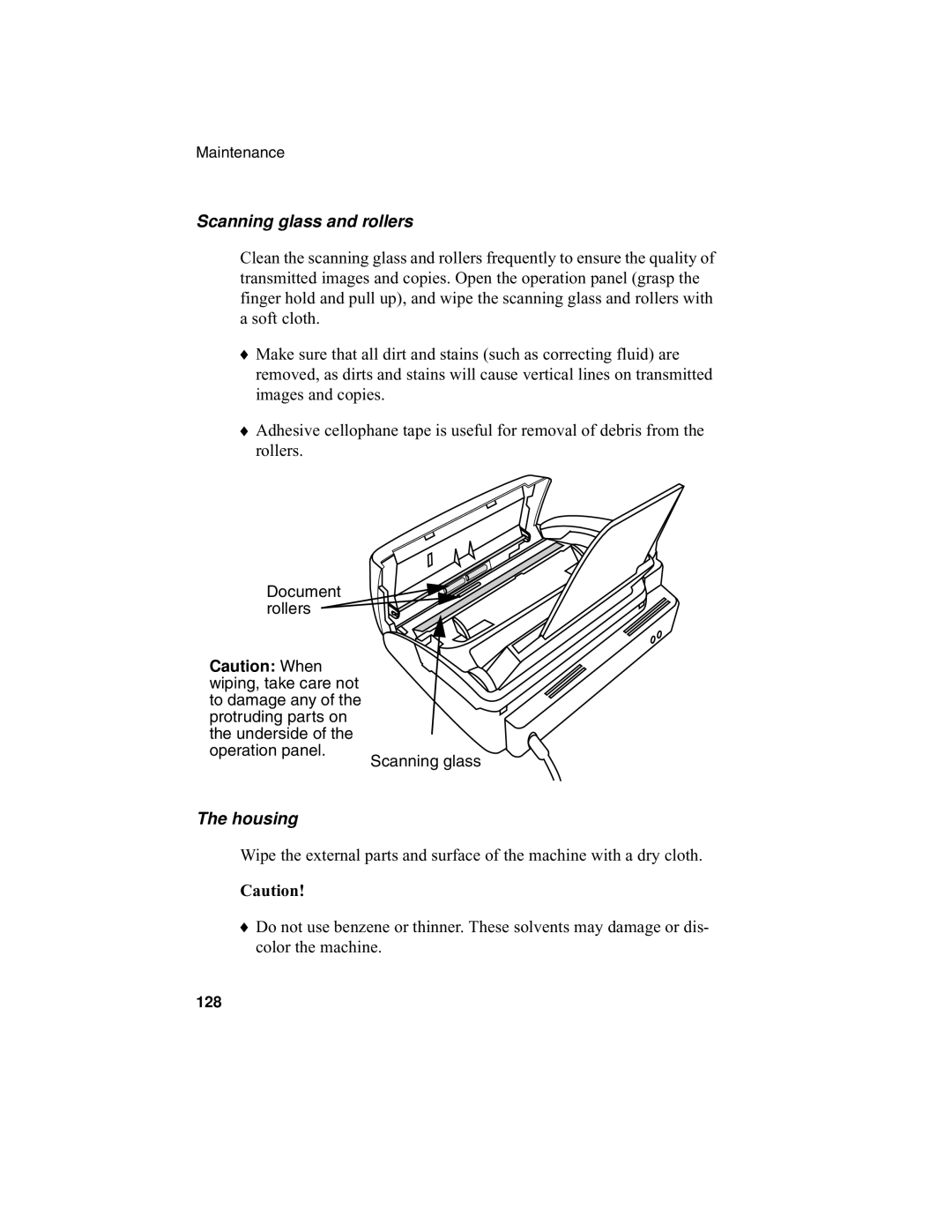 Sharp UX-340L operation manual Scanning glass and rollers, Housing 