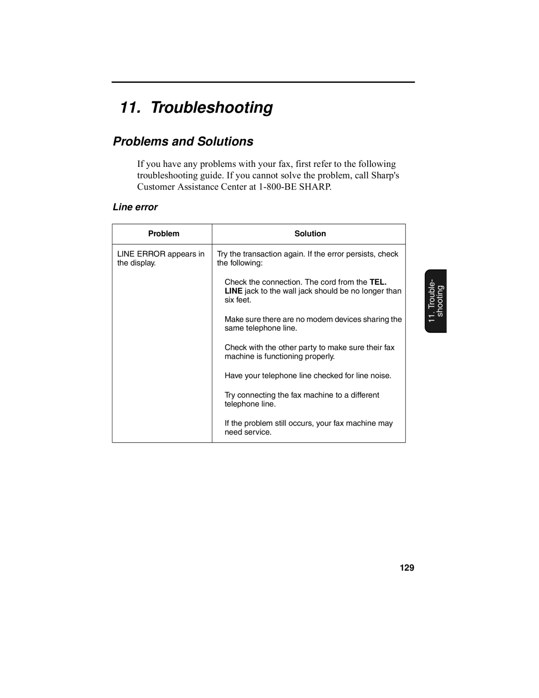 Sharp UX-340L operation manual Troubleshooting, Problems and Solutions, Line error 