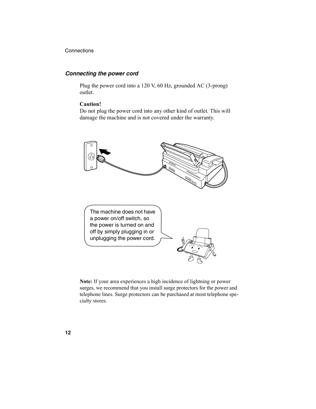 Sharp UX-340L operation manual Connecting the power cord 