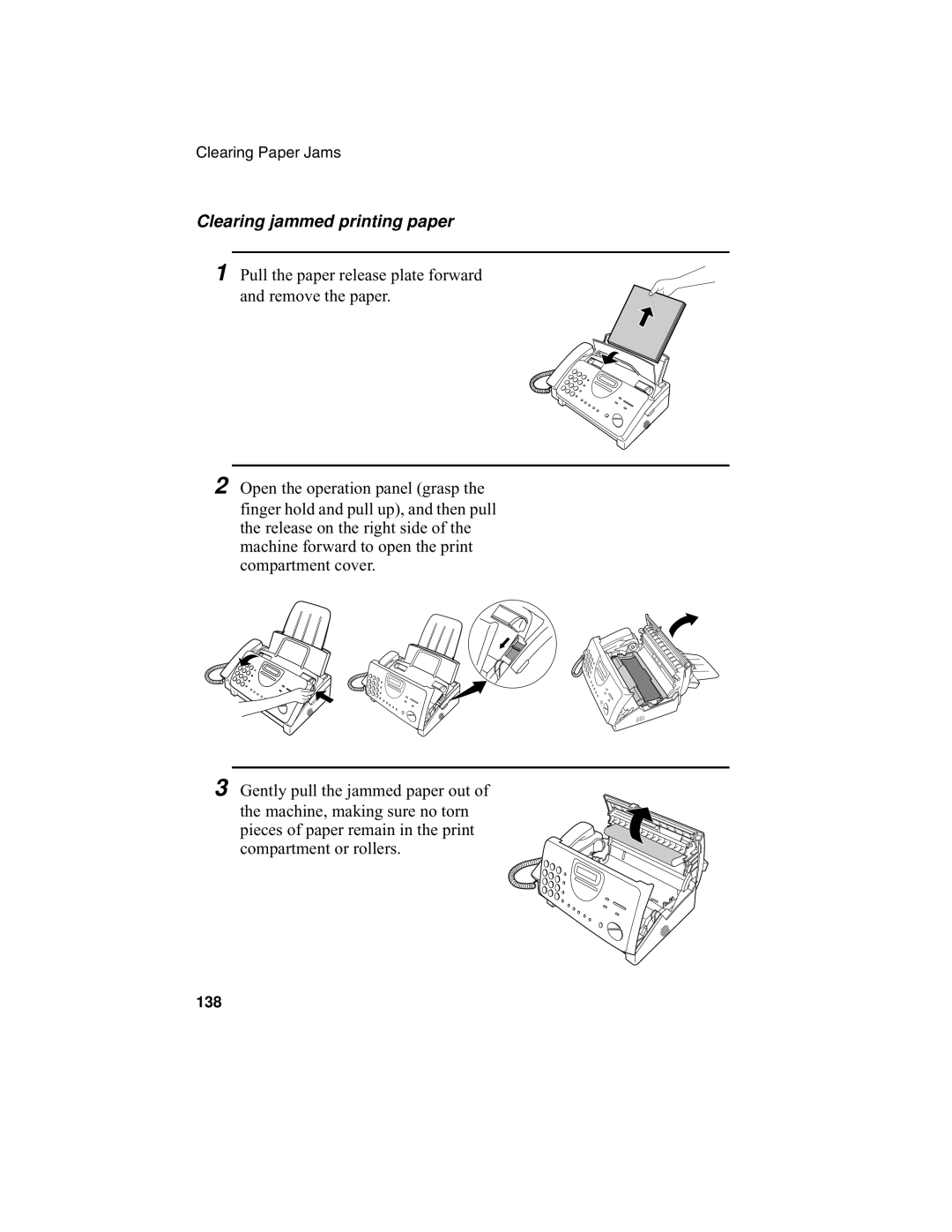 Sharp UX-340L operation manual Clearing jammed printing paper 