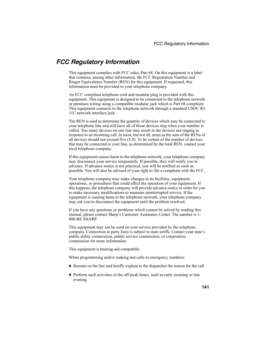 Sharp UX-340L operation manual FCC Regulatory Information 