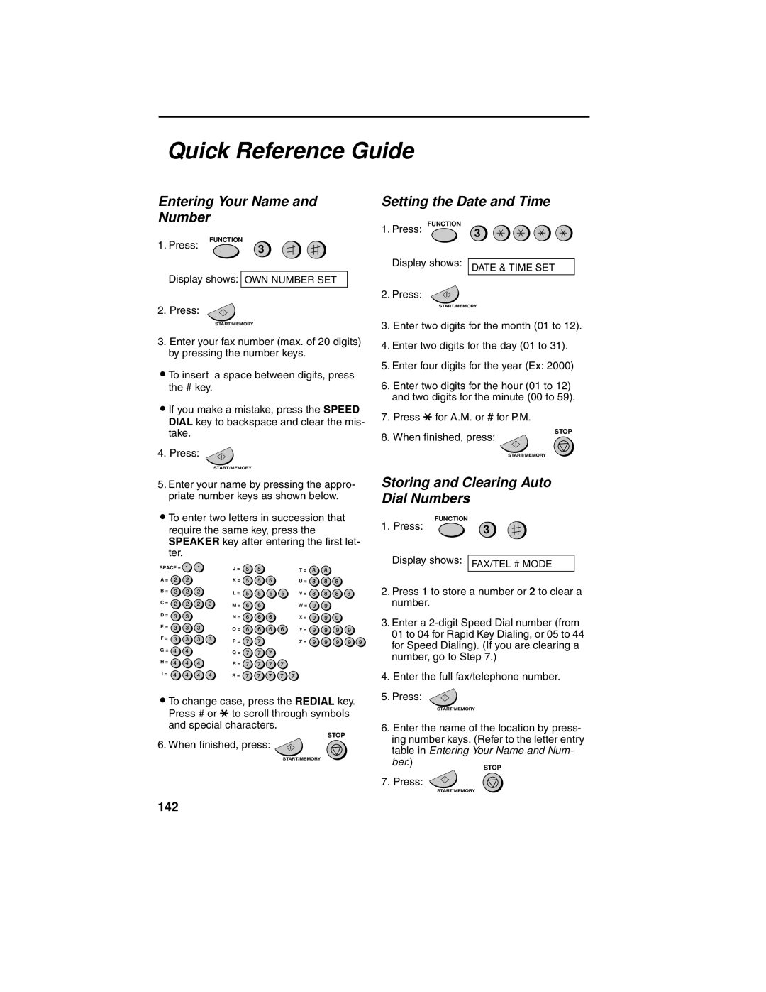 Sharp UX-340L operation manual Quick Reference Guide, Entering Your Name and Number, Setting the Date and Time 