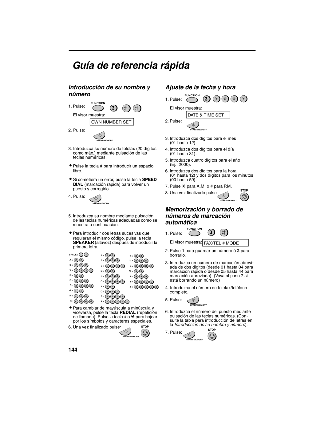 Sharp UX-340L operation manual Guía de referencia rápida, Introducción de su nombre y número, Ajuste de la fecha y hora 