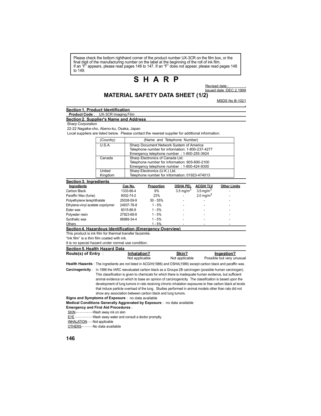 Sharp UX-340L operation manual A R P 