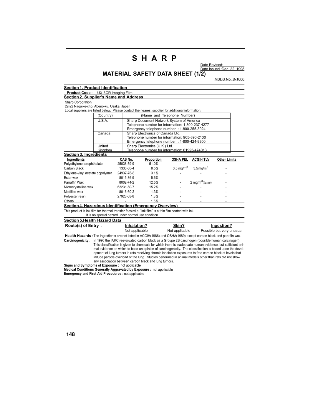 Sharp UX-340L operation manual 148 