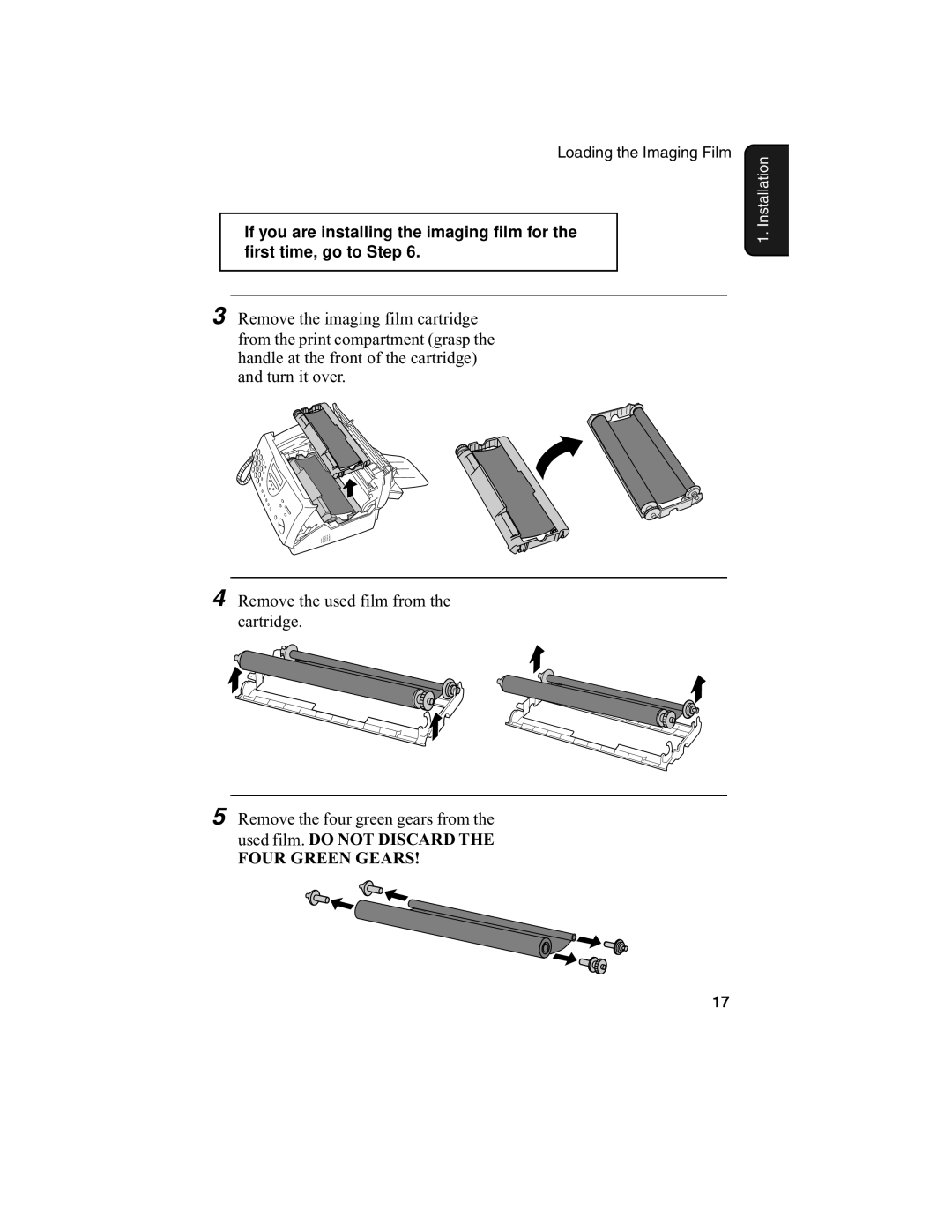 Sharp UX-340L operation manual Used film. do not Discard, Four Green Gears 