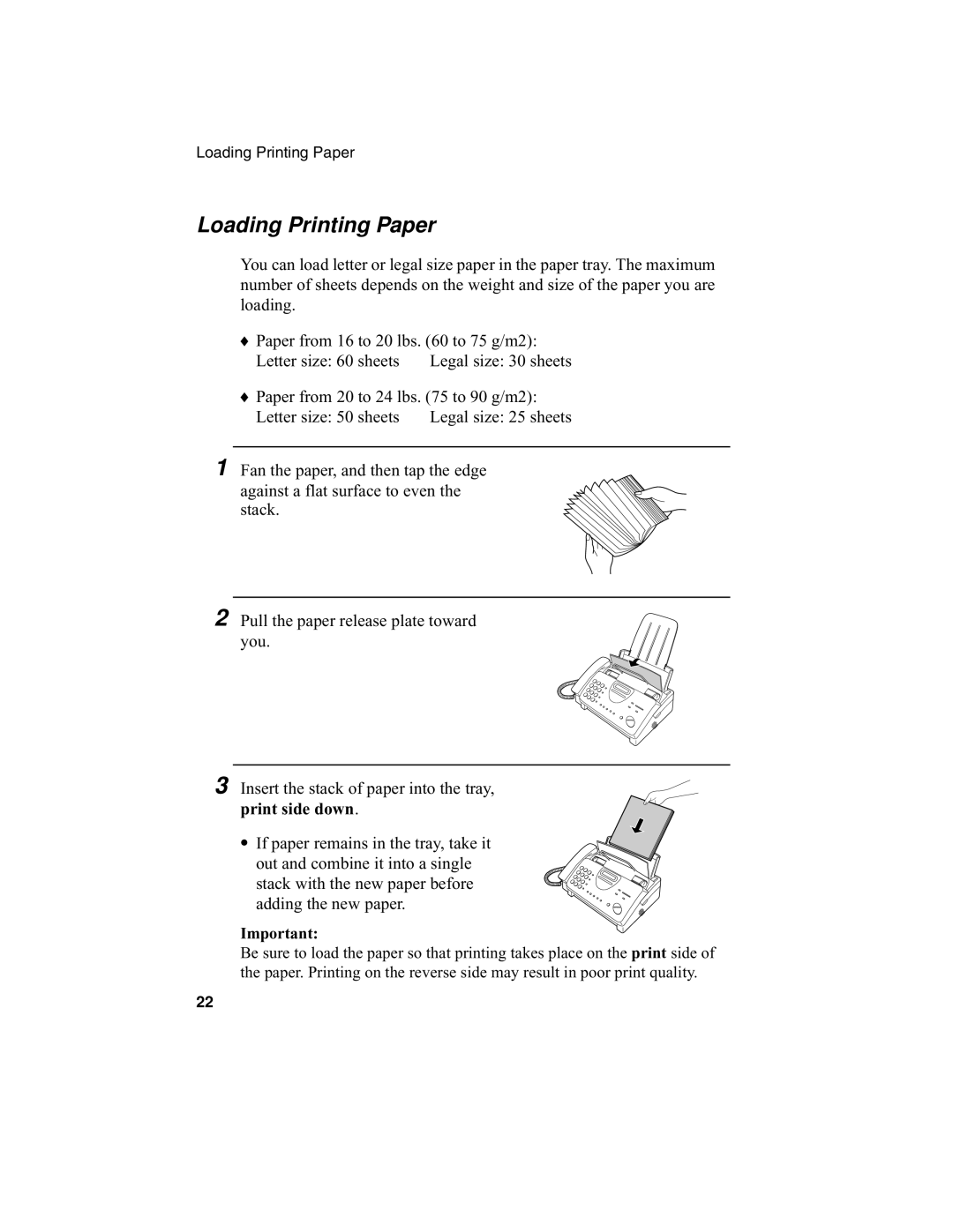 Sharp UX-340L operation manual Loading Printing Paper 