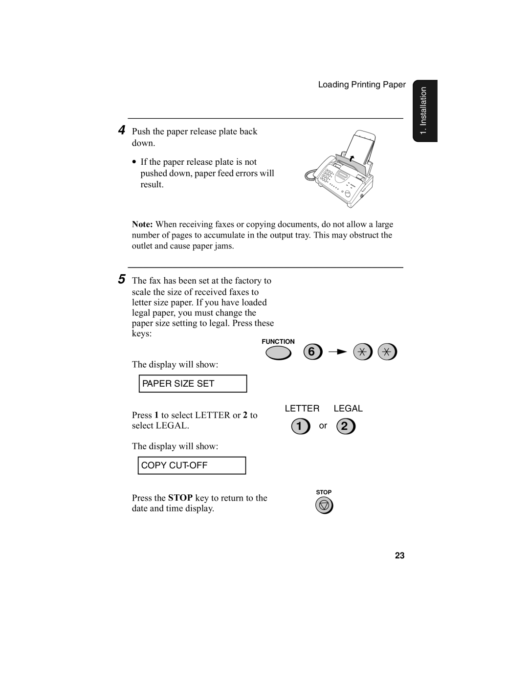 Sharp UX-340L operation manual Press 1 to select Letter or 2 to 