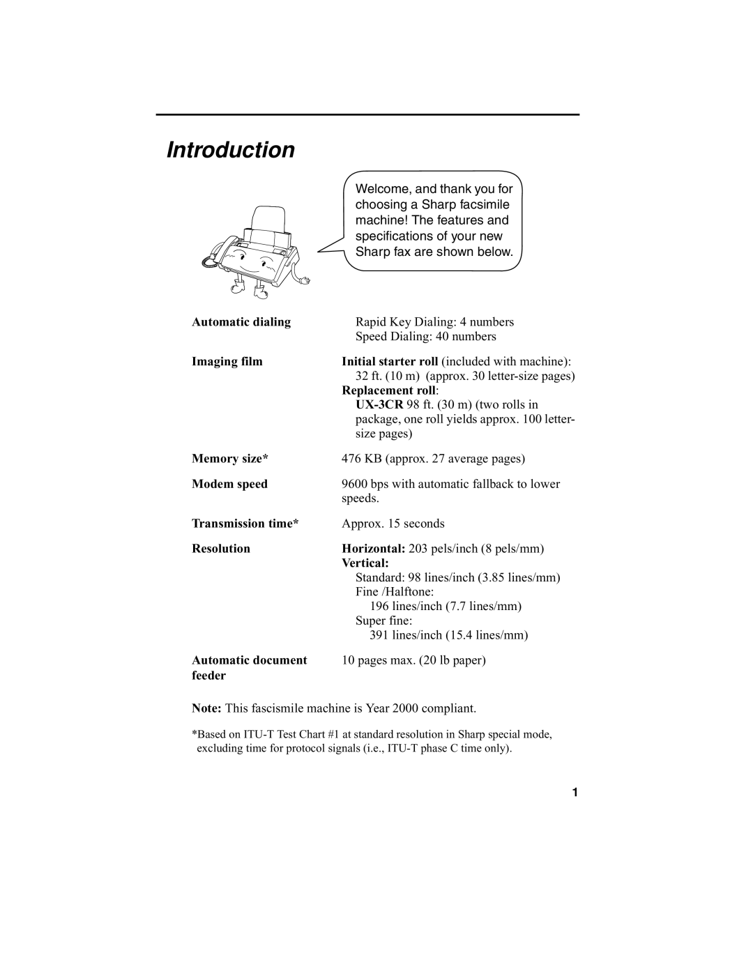 Sharp UX-340L operation manual Introduction, Vertical 