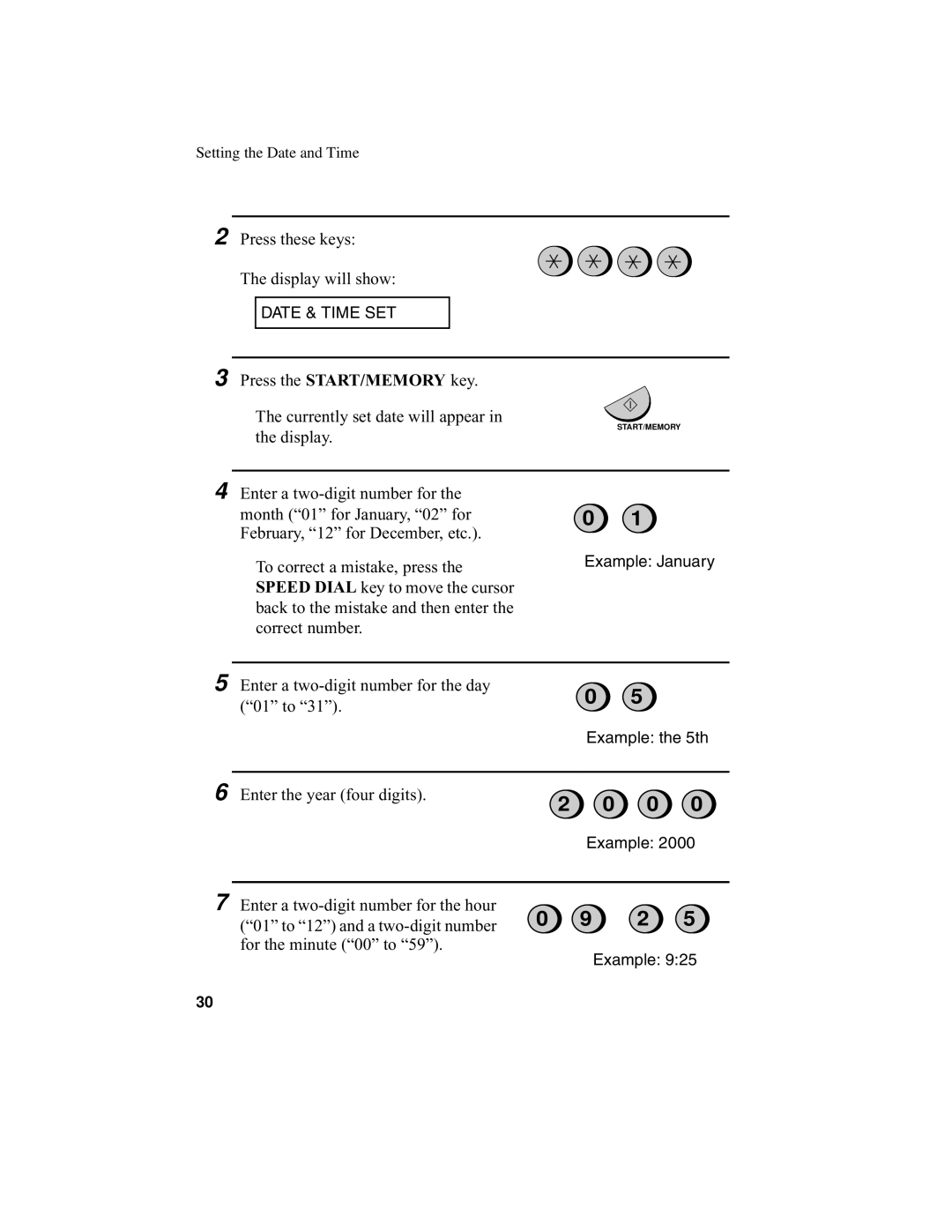 Sharp UX-340L operation manual Enter a two-digit number for the day 01 to, Enter the year four digits 