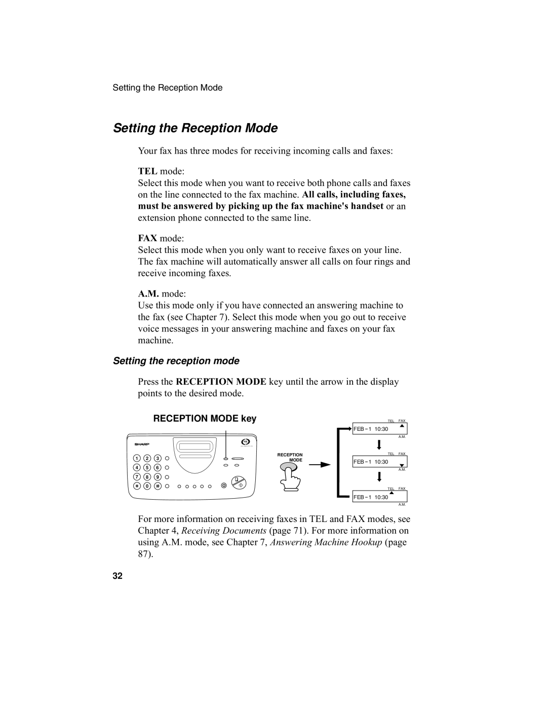 Sharp UX-340L operation manual Setting the Reception Mode, Setting the reception mode 