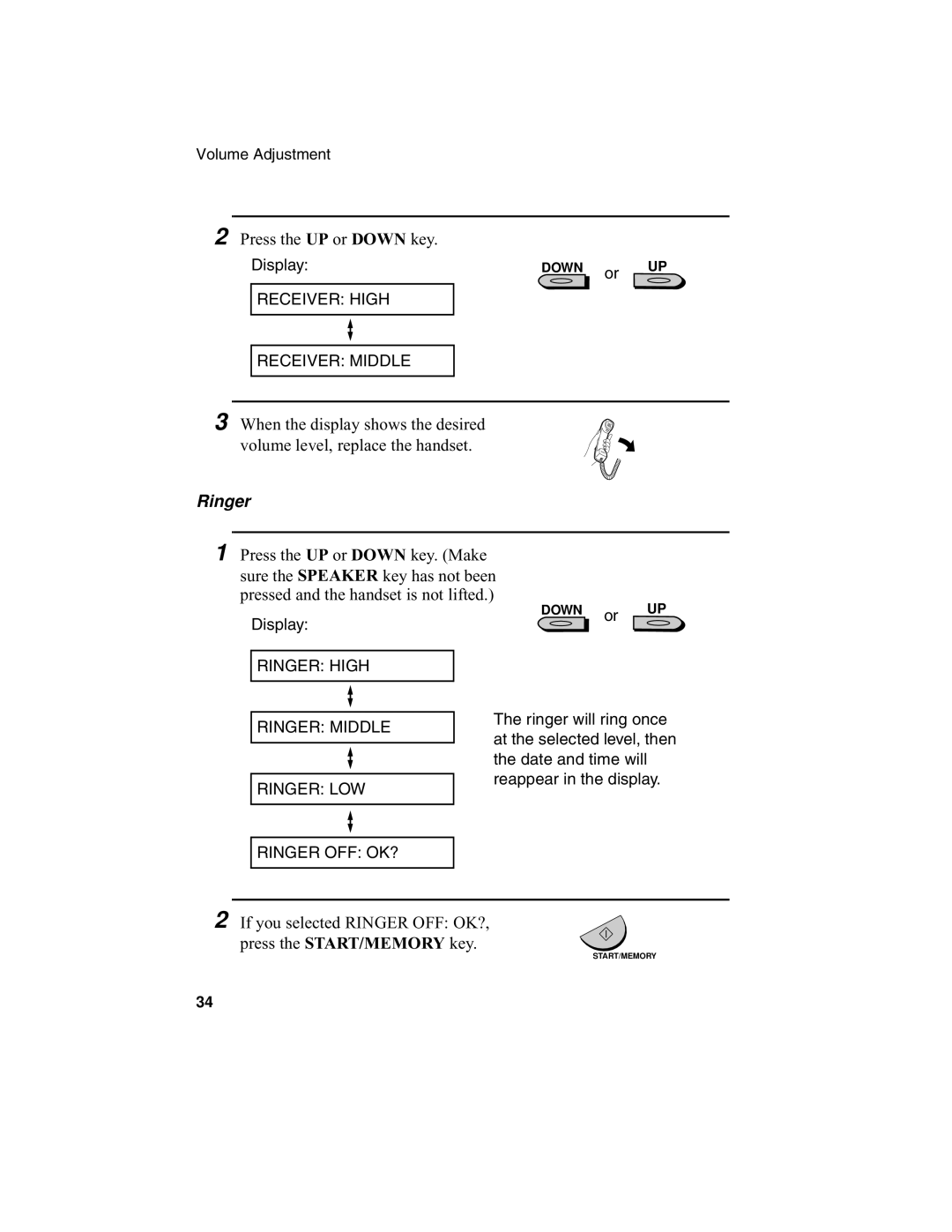 Sharp UX-340L operation manual Ringer 