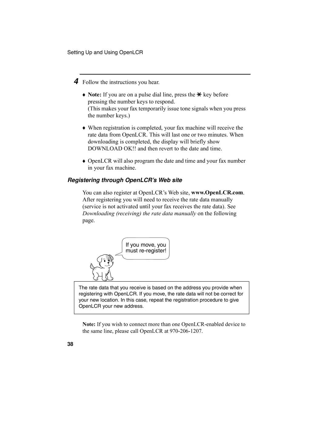 Sharp UX-340L operation manual Registering through OpenLCR’s Web site, If you move, you must re-register 