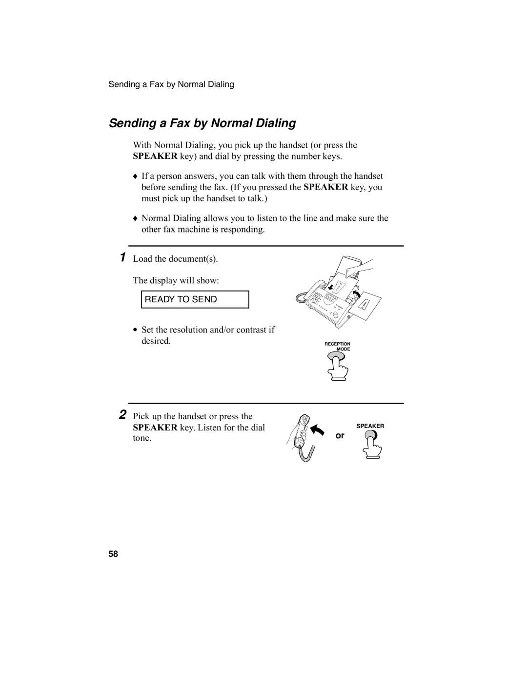 Sharp UX-340L operation manual Sending a Fax by Normal Dialing, Desired, Speaker key. Listen for the dial 