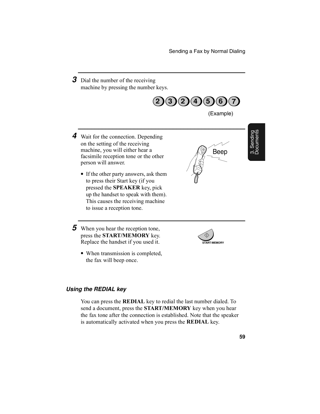 Sharp UX-340L operation manual 2 4 5 6, Using the Redial key 