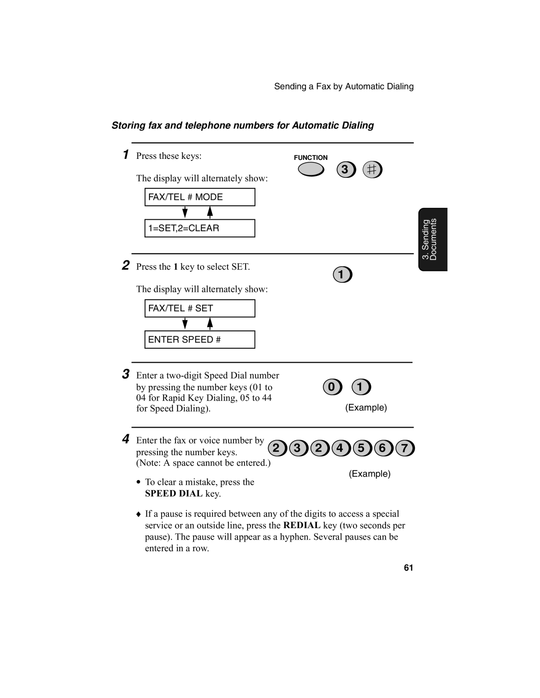 Sharp UX-340L operation manual Storing fax and telephone numbers for Automatic Dialing, Press these keys 